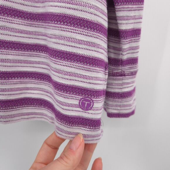 T by Talbots striped long sleeve shirt Size 2X purple textured knit scoop neck - Picture 4 of 7